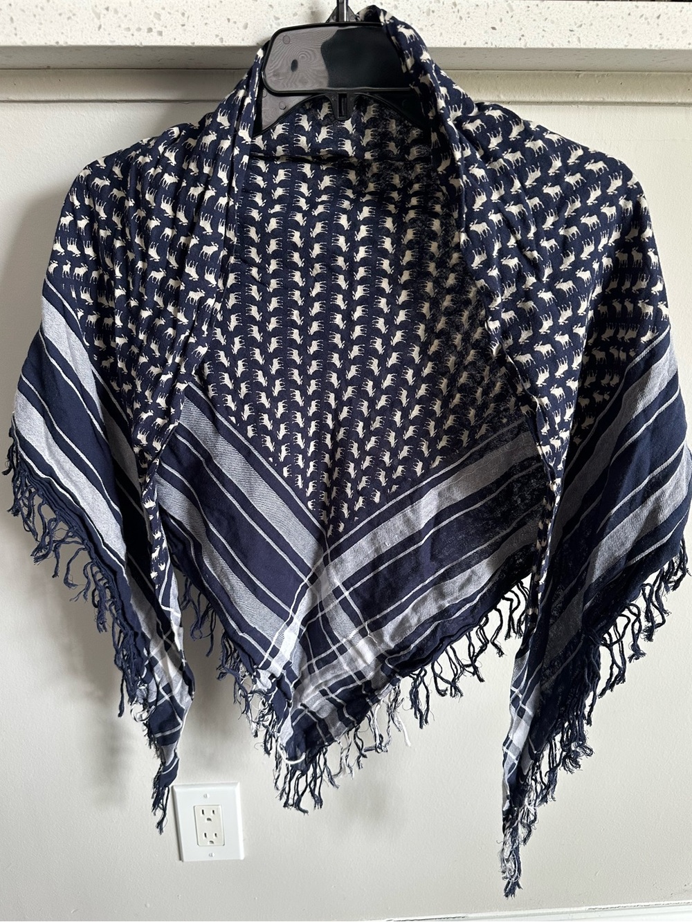 Abercrombie & Fitch Navy and White Fringe Scarf